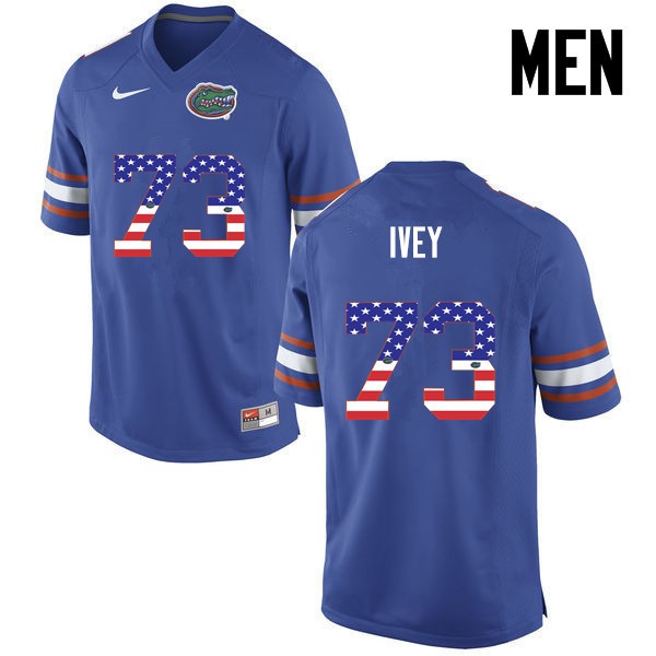 Florida Gators Men #73 Martez Ivey College Football USA Flag Fashion Blue